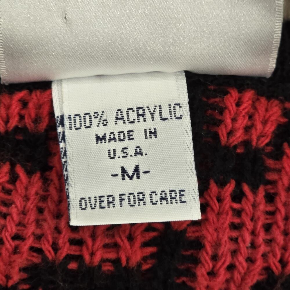 Vintage 90s Red Black Checkered Plaid Womens Acrylic Country Christmas Sweater M - Picture 5 of 7